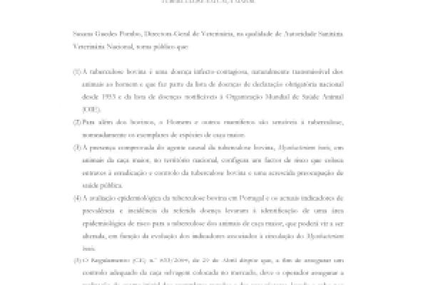 Tuberculose em caça maior – Edital N. º 1